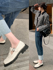 Spanish Niche Style H Home Vintage Weave Platform Loafers Female Square Toe Genuine Leather T Shape with Small Leather Shoes Chunky Heel Flats