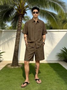 ZHUOCAN | Retro Style Linen-Like Shirt Set