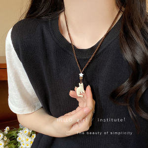 Flocking Cat Pendant Long Sweater Chain Womens Luxury Minimalist Necklaces Woven Rope Cat Lovers Fashion Jewelry Accessories