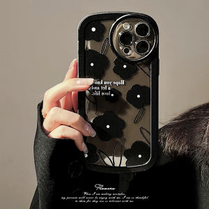 DEAMOR Case iPhone 7 Plus 8 Plus X XS XR 11 11 Pro Max 13 Softcase Silikon Retro Black Rose Transparant Motif Estetic Character Anti Shockproof