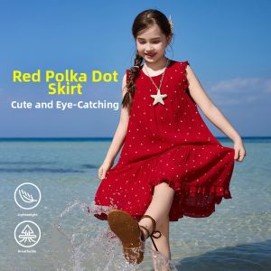 Ask Junior | Summer New Style Red Polka Dot Sleeveless Girls Dress