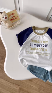 Set bộ tay ngắn raplang phối màu họa tiết Tomorrow và quần short jean bé trai 1đến7t BERNIE H0725B19