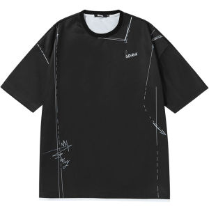 Genanx Lightning Fashion Brand Space Cotton Heavy T-shirt Summer New Fake Two Pieces Simple Style Printed Couple Short Sleeve