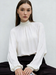 AMII | Elegant and Commuter Style Chiffon Blouse Half High Neck Raglan Sleeve Womens Loose Top