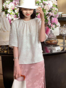 YUFUQING | New Chinese Style Round Neck Short Sleeve T-Shirt Womens Loose Slimming High Waist Commute Style Summer Top Floral Embroidery