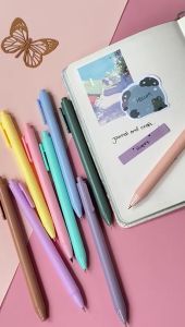 Bloomingyourdays Pen Hitam Pastel & Pulpen Warna Pastel Tinta Hitam Alat Tulis Sekolah Kantor / Pen Warna Warni Bolpoint Polos Murah Import