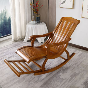 Jiamutang Extended Solid Wood Rocking Chair Pedal Household Recliner Log Balcony Chair Leisure Chair Recliner Chair Leisure Chair