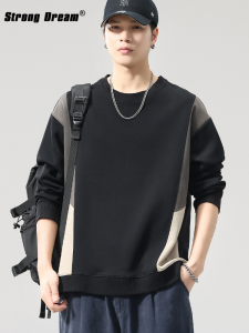 Color-block Men Loose Fleece Sweatshirt Fall Winter