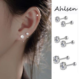 Lấp lánh rõ ràng khuyên nụ 925 hình tròn bằng bạc nguyên chất Bông tai Zirconia cho phụ nữ trang sức cưới