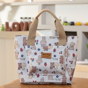 กระเป๋าถือกันน้ำแบบพกพาสำหรับเดินทางและใช้ทานอาหารกลางวัน ความจุขนาดใหญ่ กระเป๋าถือลายการ์ตูน กระเป๋าถือผ้าโพลีเอสเตอร์