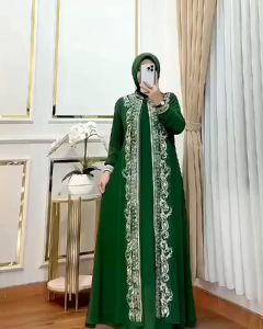 Sarah Dress Kondangan Lebaran Ceruty Babydoll Aplikasi Bordir Mewah Elegant Ukuran MLXL DAN XXL