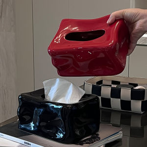 Creative Red Ceramic Tissue Box for Living Room Tea Table Home Use Luxury High End Napkin Box Rectangular Shape Storage Organizer