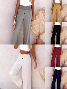 Loose Casual Wide-Leg Pants High Waist Cotton Linen Pure Color Elastic Casual Wide Pants Womens High Waist Loose Fit Trousers