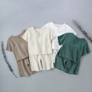 Hot Sale Kids Clothes Sets Outfits 2 Pcs Linen Cotton Infant Baby Boys Girls Clothing Newborn Top T-Shirt+Shorts Children Suit