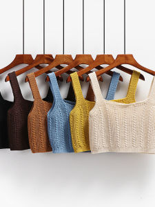 Áo Len Dệt Kim Nữ Áo Ba Lỗ Không Tay Cổ Vuông Dáng Ôm Vừa Vặn Mùa Hè Thường Ngày Chất Liệu Khác Màu Trơn