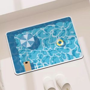 VIKAMA Cartoon Swimming Pool Duck Small Bath Mat Anti-slip Quick Dry Bathroom Floor Mat Entryway Doormat Home Decoration