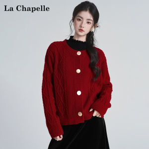 La Chapelle | Áo Cardigan Len Dây Mềm Santa Đỏ Phong Cách Lười