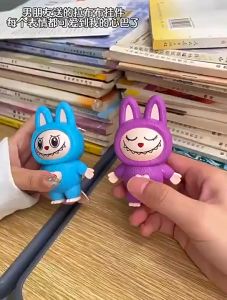 New Gantungan kunci labubu premium viral dapat berubah ekspresi lucu 3 muka / boneka wajah yg dapat di ubah / mainan anak gaya lucu / souvenir