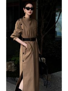 SHANGSHA | Business Casual Elegant Stylish Kaki Waist Cinched Dress