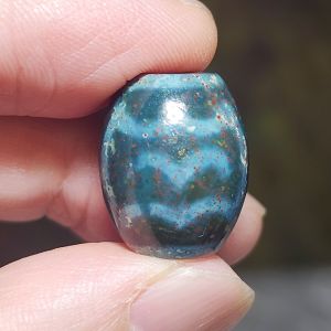 18.3mm Aged Tibetan Zhang Zhung Garuda Da Luo Dzi pendant blue hue red spots with natural pattern (with certificate)