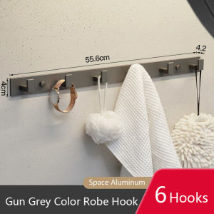 Bathroom Hardware Robe Hooks Matte Black/Gun Grey Color Wall Mounted Clothes Coat Hanger Towel Storage Space Aluminum FR203