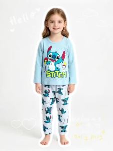 BLOKEES | New Cute Cartoon Blue Alien Print Kids Pajama Set Girls Boys Long Sleeve Tops Pants Soft Sleepwear Children Home Clothes