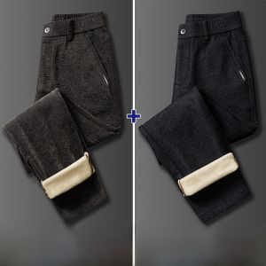 ROMON | Lormen Mens Fleece Lined Casual Pants Thick Winter Straight Leg Business Casual Long Trousers Fashionable Urban Style