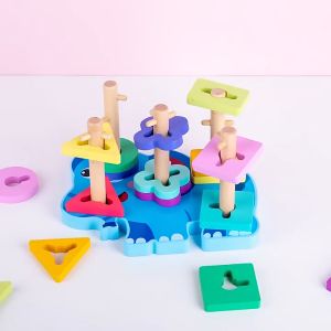 Wooden Shape Sorting Toys Color Recognition Shape Sorter Montessori Preschool Educational Learning Toys Stacking Toys Gifts for Toddlers