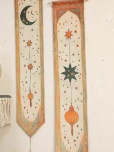 Islamic Ramadan Wall Banner Moon Star Lantern Tapestry for Eid Mubarak Kareem Muslim Festival Home Decor Hanging Ornaments Gifts