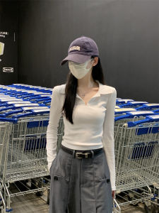 Áo Thun Cổ Polo Dài Tay Màu Trắng Ôm Vừa Vặn Mùa Thu Ngắn Tay Áo Sơ Mi Nữ Chất Liệu Cotton Thoáng Khí Thoải Mái