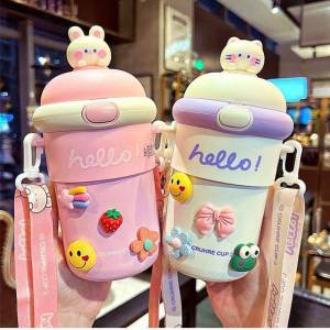 Glass Stainless Steel Vacuum Cup Cute Straw Cup Crossbody Water Cup Girls New Portable Internet Celebrity Cup Appearance