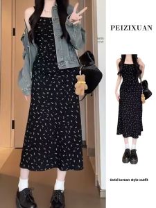 PEIZIXUAN | Black Halterneck Floral Dresses