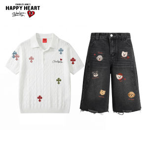 CHARLES JANGS HAPPY HEART | Classic V-Neck Mens Summer Polo Set