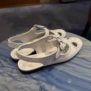 CAIZINI | French Style Lace Hollow Perforated Brogue Low Heel Open-back Flats