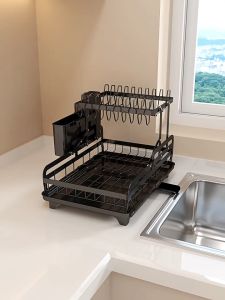 Kitchen Dryer Stainless Steel Kitchenware Rack Foldable Dish Rack Multi-Function Tableware Rack With Drain Tray