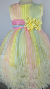 Big Joy Baby Elegant Formal Gown Gracey with Raffles Design Rainbow Stripe Color for ages 3 to 24 Months Old 564214