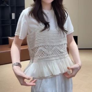 Slim Fit Lace Hollow Two-layer Design Camisole Top