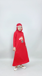 CF Kids Gamis Anak Perempuan Print DTF Muslimah Kartun Hijab Bendera Merah Putih Indonesia
