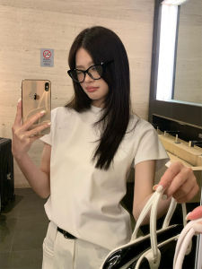 White Short Sleeve T-Shirt Womens Fashionable Korean Style Summer Top Sizing Shoulder Length Creative Letter Print round Neck