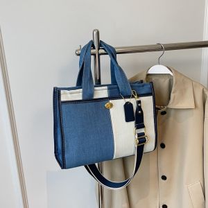 Fashionable Denim Shoulder Crossbody Bag for Women Commute Casual Tote Bag New 2024 Color Block Design Handbag Women