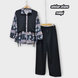 Setelan Rompi Dewasa WANITA One Set termurah | Setcel Terbaru Bunga | One set crinkle premium