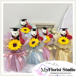 MYFLORIST Graduation Bouquet Convo Bear Bouquet Soap Rose Soap Sunflower Bouquet Small Bouquet Artificial Flower Gift for Student Gift for Friend