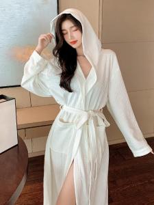 Pure Cotton Long Sleeve Sleep Robe for Women Luxury Home Clothes Spring Autumn Summer Absorbent Quick Dry Five Star Hotel Beauty Salon