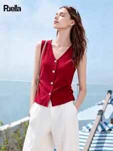 puella | Áo Thun Kẹp V-Neck Không Tay Kiểu Hàn Quốc Mùa Hè