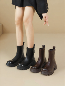 Josiny | English Style Thick Soled Boots for Women Black Slim Boot