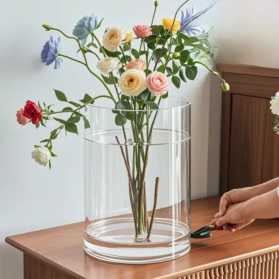 Large Diameter Plastic Acrylic Glass Imitation Flower Vase Transparent Hydroponic Basin Wide Mouth Fall Proof Flower Bucket