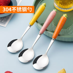 Cute Stainless Steel Ceramic Spoon for Children Home Use Personal Soup Spoon Small Ladle Dining Utensils Western Spoon