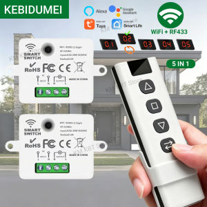 Kebidumei | KEBIDUMEI Tuya WiFi RF433 Curtain Switch for Electric Roller Shutter Control Module 5-in-1 Remote Work with Alexa Google Home