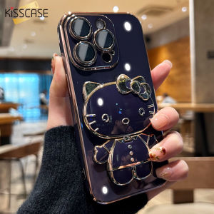 KISSCASE Ốp Lưng Cat Gương Trang Điểm Mạ Điện Mềm Màu Trơn 14 Vỏ Cho iPhone Pro Plus 13 12 11 Ốp Lưng Giá Đỡ ProMax Màu Trơn Bao Gồm Tất Cả Mới Chống Rơi Ốp Lật