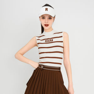 เสื้อยืดแขนสั้นผู้หญิง RyderCup เสื้อคลุมกอล์ฟฤดูร้อน แขนสั้น คอตั้งครึ่งตัว ลายทาง แขนกุด เสื้อคลุมกีฬา ผ้าฝ้ายผสมโพลีเอสเตอร์